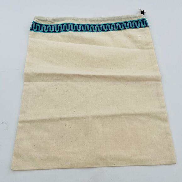 Tory Burch Cream Cloth Dustbag Drawstring Teal Print Trim Gold Logo Pull - Picture 3 of 6